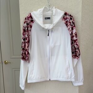 Lija White and Pink Bomber Jacket with High Collar